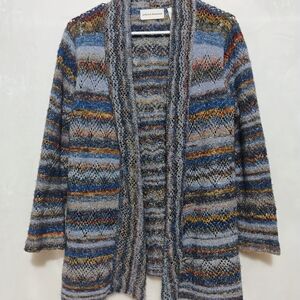 Alfred Dunner Open Front Cardigan Blue Striped Sweater Womens Small Boho Cozy G